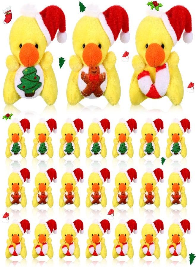 Blueweenly 24 Pcs Duck Christmas Mini Stuffed Animals Bulk Small Christmas Tree Plush Ornaments Tiny Doll Keychain with Santa Hat for Xmas Holiday Classroom Gifts Party Favors Stocking Stuffers - Image 1